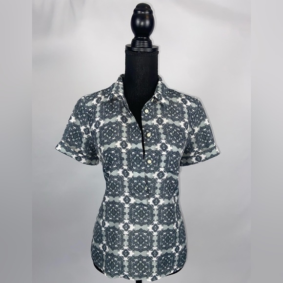 J.Crew Top Blouse Short Sleeve Geometric Pattern Size 2 - Picture 5 of 12